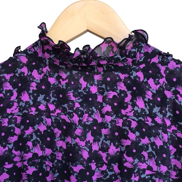 INC International Concepts Silk Floral Short Ruffle Trim Puff Sleeve Blouse New - Picture 4 of 6